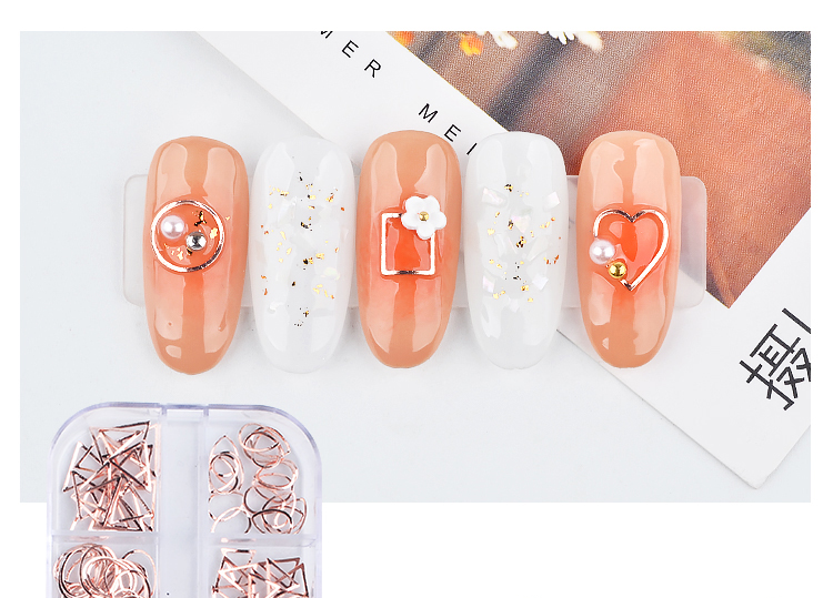 Nail Art Công cụ trang sức mới Máy khoan móng tay Mạ đinh tán Kim loại Trang trí Hoa hồng Vàng Openwork Studded Box dũa móng tay cho bé