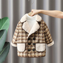 Childrens Winter Jackets 2024 New Autumn and Winter Clothes Boys Korean Tartan Coats Baby Velvet Thickened Winter Clothes