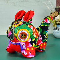 Folk Crafts Pure Handmade Cloth Tiger Doll Big folk Wind Decorative Pendulum with Baby Full Moon Gift of the Year