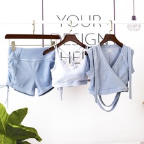 Summer fresh aqua blue sports two-piece set small sexy yoga jumping exercise running fitness set shorts short sleeves women