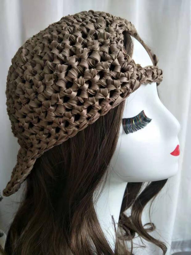 Hat women's summer cloth strip hand-woven hat literary visor casual mesh black baseball cap riding cap