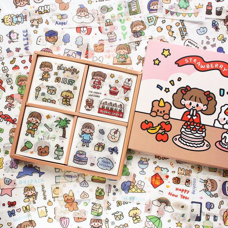 Soft Second Bullet & 100 Gift Boxes200 Zhang Cartoon lovely Hand account Stickers Gift box suit School Supplies  DIY character Hand account decorate source material Stickers