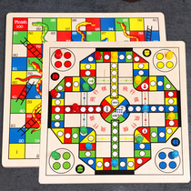 Children's Multifunctional Desktop Game Wooden Two-in-One Flying Chess Snake Chess Kindergarten Educational Parent-Child Chess Toys