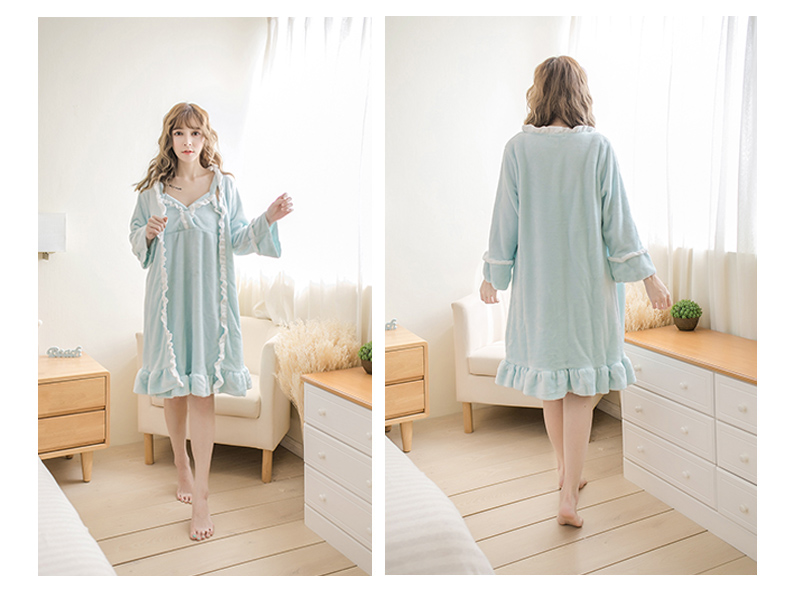 WYDZ / net Yi Danzi mùa thu và mùa đông mềm mại flannel nhà áo ấm san hô lông cừu phụ nữ áo choàng ngủ đồ ngủ gợi cảm