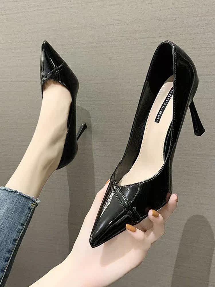 Single shoes woman 2020 autumn new professional shoes fashion pointed shallow fine heels super heels