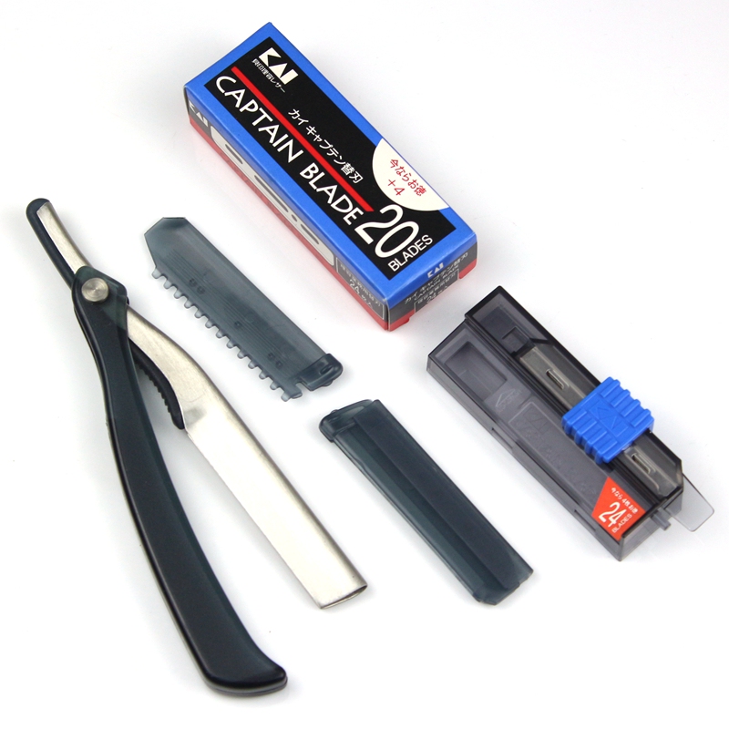 Japanese Hairdressing Folding Razor Holder Razor Hair Cutting Knife Scraper + Razor + Blade Set Sharp and Durable