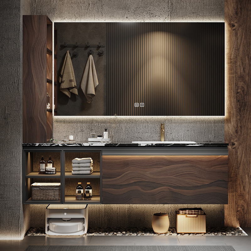 Luxury Hotel-Style Bathroom Cabinet Set with Marble Vanity, Washbasin, and High-End Sink Cabinet