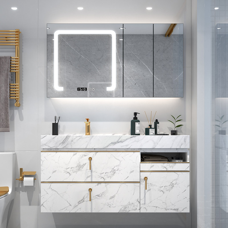 Marble bathroom cabinet combination bathroom Intelligent light luxury Modern simple sink Wash face powder room Wash basin