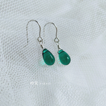 Mermaid tears emerald 999 foot silver earrings female sterling silver hypoallergenic drop earrings Korean wild hole green stud earrings delicate