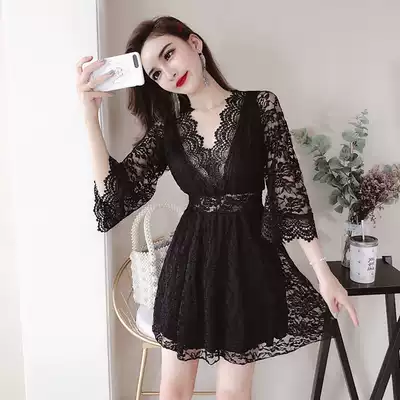 Geggejia new net red sexy thin a character temperament V collar waist Super fairy lace skirt night dress