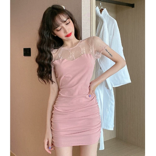 Летний сексуальный кружевной корсет для приставной кровати, поясная сумка, ретро мини-юбка, платье, короткий рукав, с акцентом на бедрах