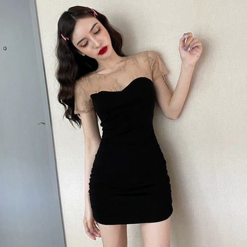 Летний сексуальный кружевной корсет для приставной кровати, поясная сумка, ретро мини-юбка, платье, короткий рукав, с акцентом на бедрах