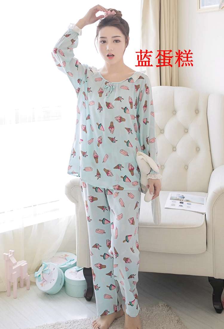 Mùa xuân và mùa hè của phụ nữ dài tay cotton lụa đồ ngủ dễ thương bông lụa phù hợp với nhân tạo cotton phần mỏng XL điều hòa không khí dịch vụ nhà