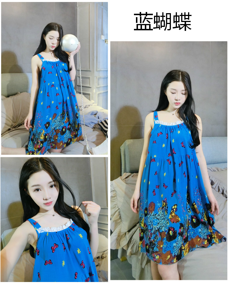 Cotton lụa lỏng sling nightdress ladies mùa hè cotton dài váy cộng với kích thước cộng với chất béo cotton silk đồ ngủ phần mỏng dịch vụ nhà