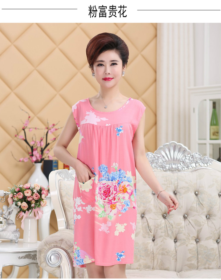 Mùa hè bông lụa phụ nữ nightdress bông bông kích thước lớn đồ ngủ trung niên bông lụa mẹ ăn mặc trang phục dịch vụ nhà