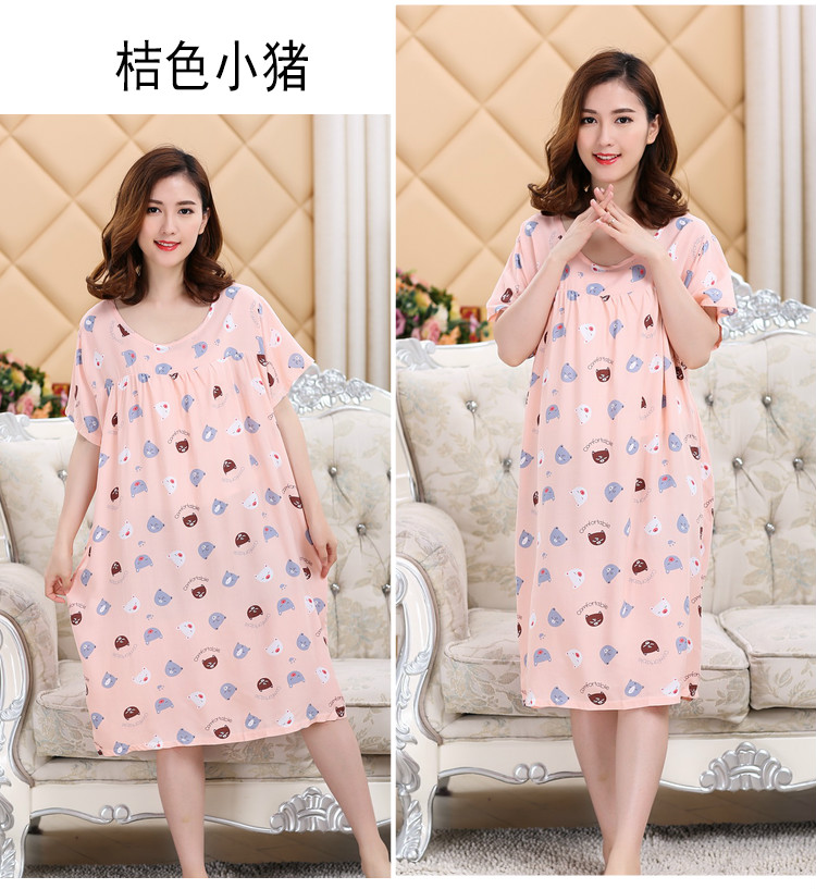 Mùa hè cộng với phân bón nhân tạo bông nightdress phụ nữ kích thước lớn bông lụa đồ ngủ bông váy nightdress thai sản váy váy