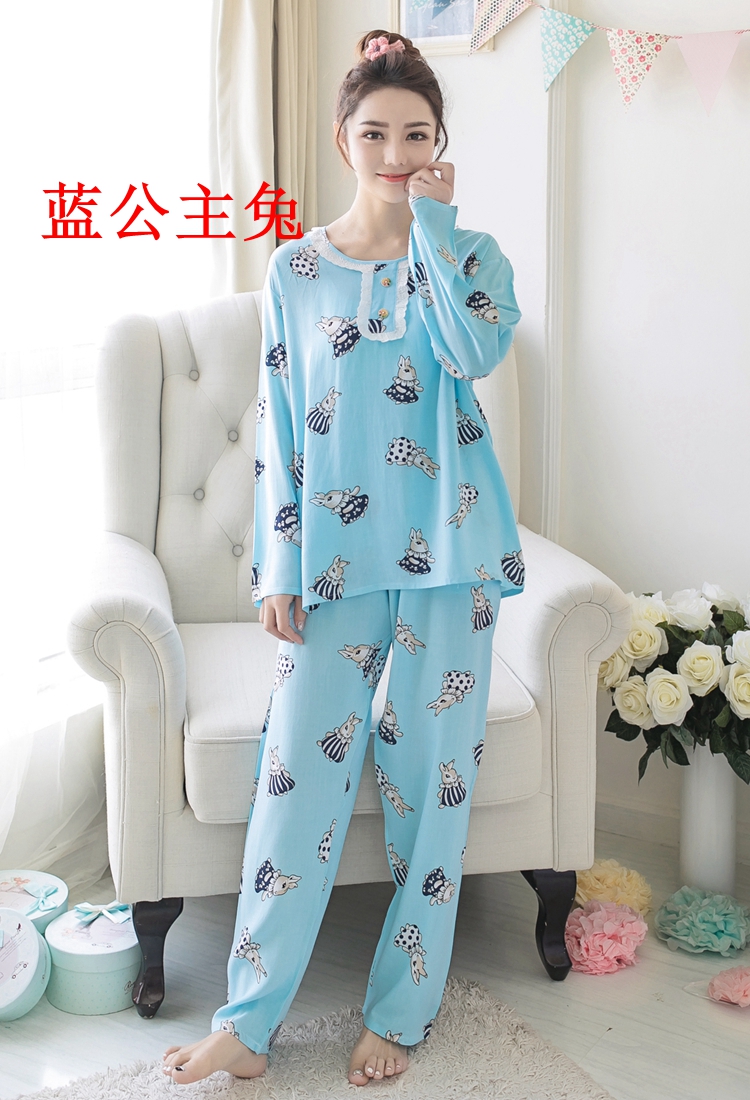 Mùa xuân và mùa hè của phụ nữ dài tay cotton lụa đồ ngủ dễ thương bông lụa phù hợp với nhân tạo cotton phần mỏng XL điều hòa không khí dịch vụ nhà