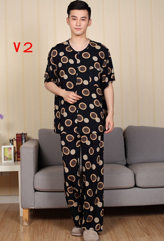 Mùa hè trung niên cotton lụa ngắn tay đồ ngủ quần nam XL phù hợp với bông phần mỏng cotton nhân tạo dịch vụ nhà