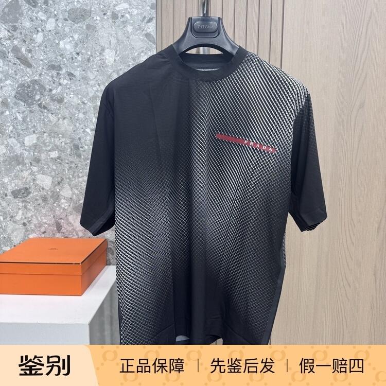 Prada Men's Round-Neck Black Short-Sleeved Quick-Drying T-Shirt, Fashionable, Simple and Versatile