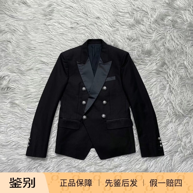 Balmain Men's Silk Collar Double-Breasted Silver Button Suit Jacket Business Casual Fashion