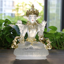 Zen Yue Buddhist Art Ancient Law Glass White Tara Buddha Statue Buddha Hall enshrines ornaments with gold painted tantric crafts
