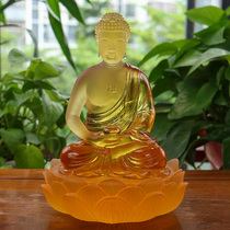 Zen Yue Buddhist Art Ancient Law Glass Three Treasures Buddha Shakyamuni Buddha Statue Handicraft Ornament Buddhist Hall Supplies Home Offering
