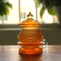 Zen Yue Buddha art handmade ancient glass relief Lotus holy water cup Buddha supplies Water tribute cup ornaments Buddha front supplies