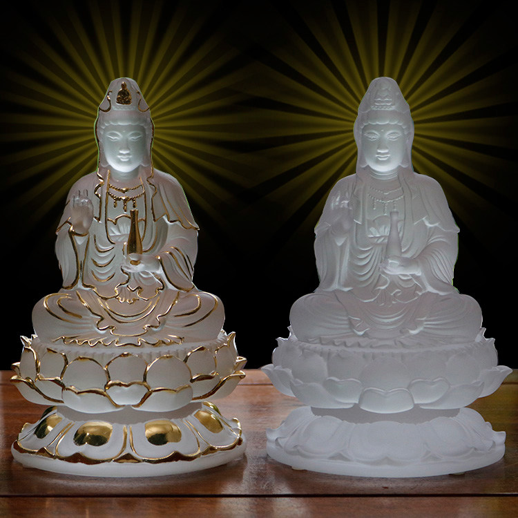 Zen Yue Glass Guanyin Bodhisattva Buddha Statue Gilded Gold Leaf Sitting Lotus Bottle Guanyin Bodhisattva Home Offering Buddha Statue
