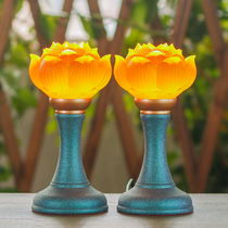 Zen Yue ancient law glass LED Lotus Palace lamp Zen decoration Buddhist hall Chinese pure copper for the lamp plug-in function of a pair