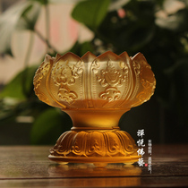 Zen Delight Buddha Art Glass Rich Lotus Eight Auspicious Candlestick Buddha Supplies Butter for Lamp Holder Small Offering Bowl Amber