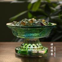 Zen Yue Buddhist Art Handmade Ancient Law Glass Eight Auspicious Offering Fruit Plate For Disc Tribute Plate Household Items Buddhist Hall Offering Ornaments
