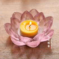 Zen Delight Buddha Art Ancient Glass Lotus Candlestick Lotus Ghee for Lamp Holder Pink Style Buddhist Hall Tribute Tool