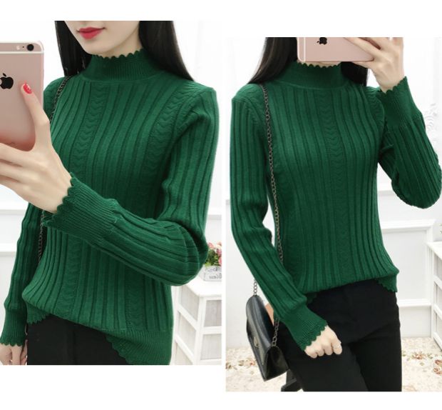 Mùa thu và mùa đông nửa cổ cao ấm áp áo sơ mi ngắn đoạn đầu Slim áo dài tay rộng cộng với áo len dày nhung quần áo nữ hàng hiệu