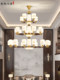 New Chinese-Style Large Chandelier for Villa Foyer, Multi-Layer Chandelier for Self-Built Homes, Copper and Wood Main Light for Living Room and Dining Room