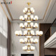 New Chinoiserie Large Chandelier Copper Solid Wood Duplex Large Living Room Classy House Self-Built Room High School Empty Large Chandelier 2025
