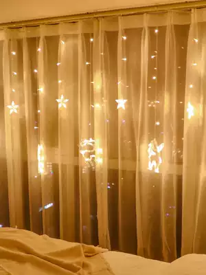 Christmas decorative curtain lights, indoor rooms, holiday romantic scenes, lighting strings, bedroom starry lights