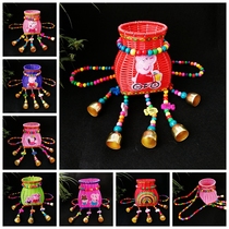 Ethnic style hand-woven embroidery Bell Photography dance performance props double shoulders characteristic color small back basket