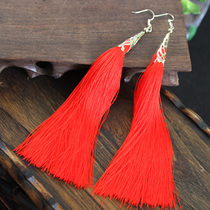 Red tassel earrings female super fairy Bohemian Yunnan ethnic style drop earrings long Chinese sexy retro temperament