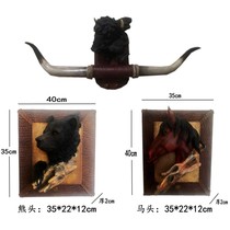 Lucky retro bear head bull head horse head wall hanging creative wall decoration pendant simulation animal head resin crafts