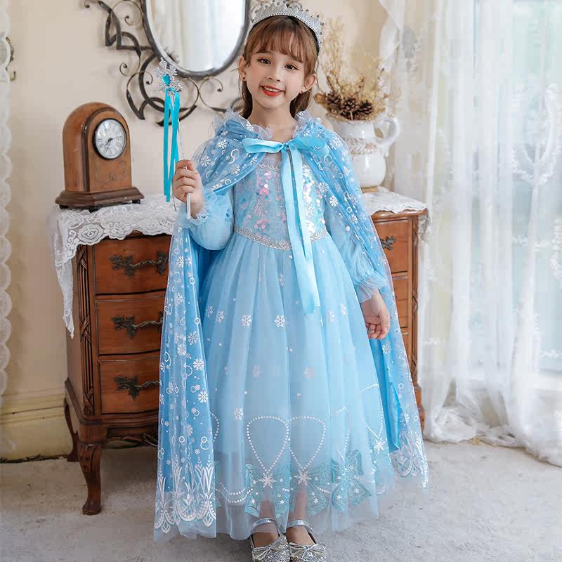 Ice and snow Chienties Princess Leia Princess Cape Girl Birthday Cloister Aelsa Elsa Clothed Little Girl Net Yarn shawl