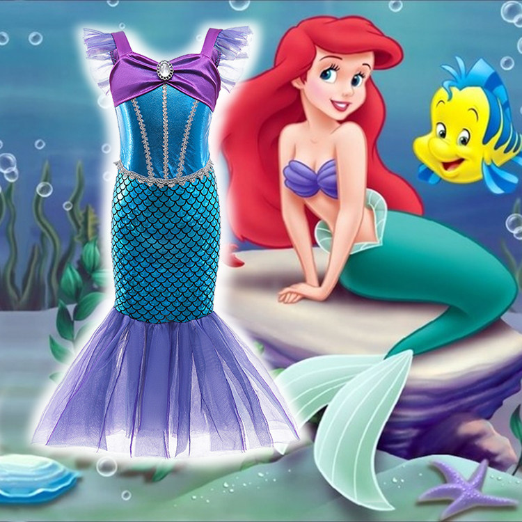 Children's mermaid princess dress girl birthday dress skirt Ariel dress child cosplay mermaid