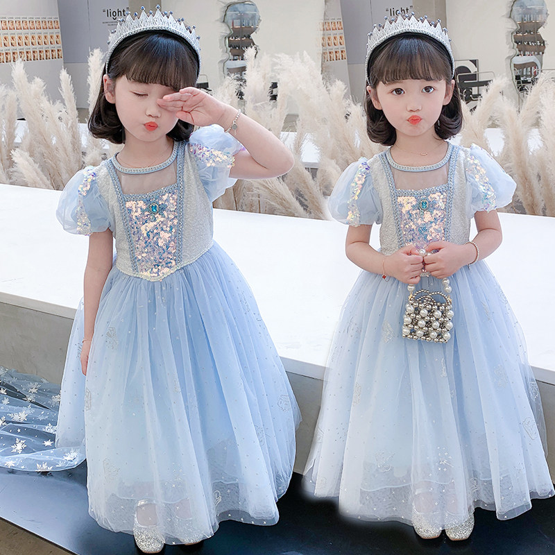 Summer short sleeves Child ice and snow Chienties Princess Leia Skirt High-end Girl Birthday Gown Ai Gauze Veil Dress
