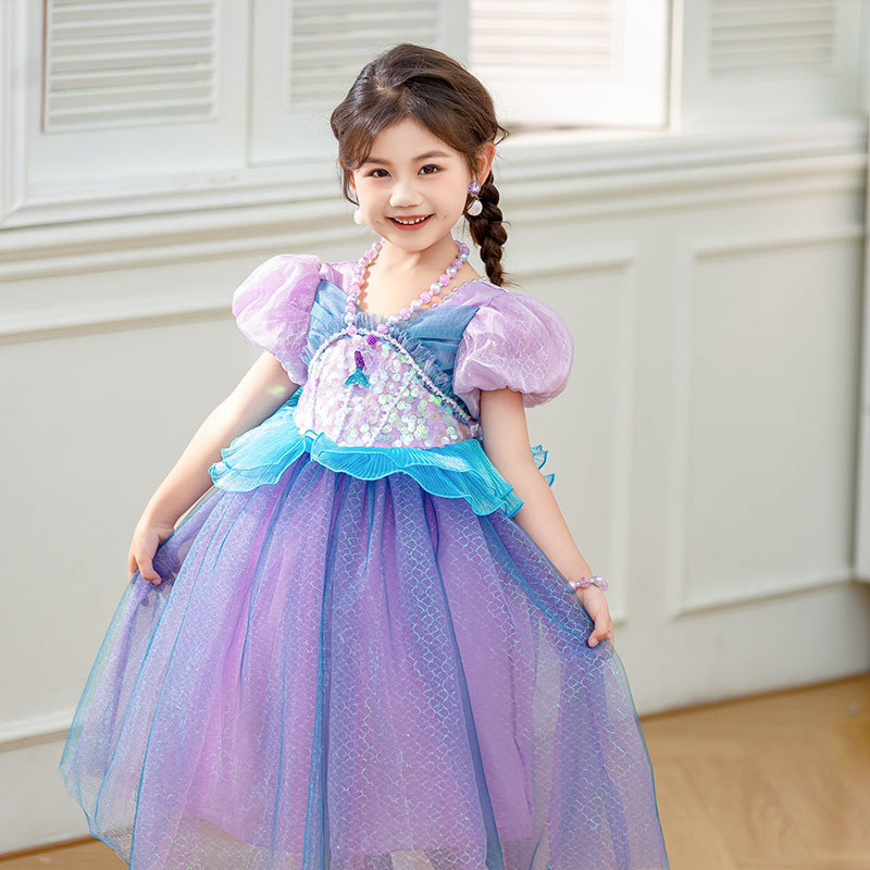 Girls' Mermaid Princess Dress, Kidsren's Classy Birthday Dress, Little Girl's Mermaid Sequined Dress, Fishtail Skirt