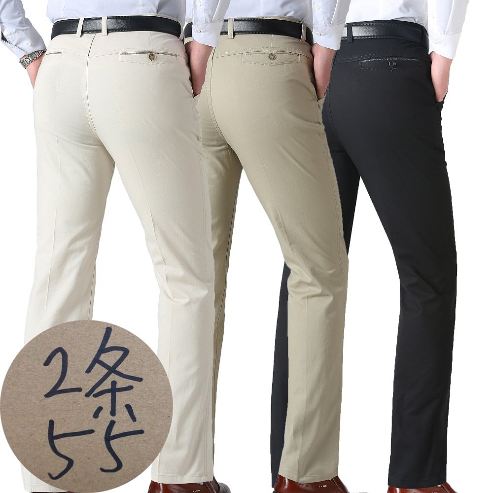 Summer middle-aged casual pants five-point shorts Men's middle-aged men's pants loose high-waisted pants thin trousers long pants