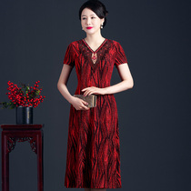 2024 spring and summer improved cheongsam daily wedding banquet mothers wear high-end v-neck short-sleeved mid-length loose dress