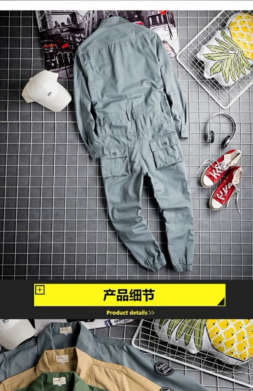 Ins super fire men thời trang jumpsuit thanh niên hiphop hip hop Phiên bản Hàn Quốc của quần yếm nam rộng