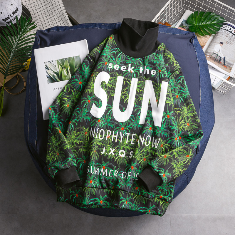 High collar thick cotton T male Korean version wave student plus suede loose ins blouse autumn winter bf original Ceic coat lovers