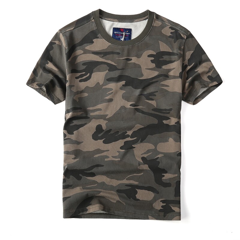 Cotton Washed Trendy Brand Summer Men's Camouflage Round Neck Short-Sleeved Casual Loose Camouflage Clothing Sweat-Absorbent Breathable Round Neck T-Shirt