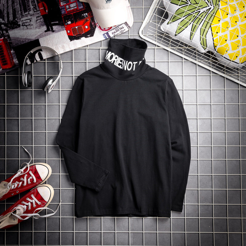 South Korea Ulzzang Port Wind Retro Printed High Collar T-Shirt Long Sleeve Student Individuality Loose Beat Undershirt Male Tide Blouse