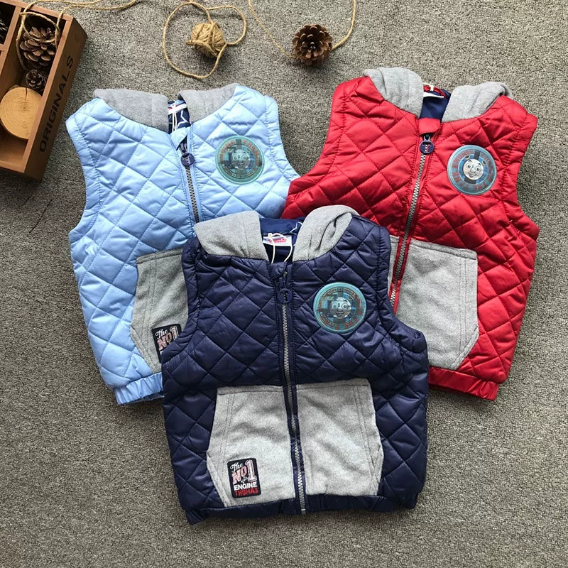 Trẻ em áo vest cotton mỏng áo vest bé trai có mũ trùm đầu trẻ em ấm áp áo ghi lê hoạt hình vest phong cách phương tây 2020 new - Áo ghi lê